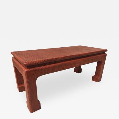Karl Springer Karl Springer Style Grass Cloth Petite Table or Bench Orange Lacquer