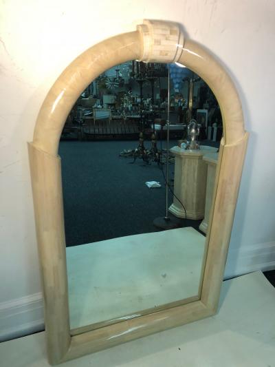 Karl Springer Karl Springer Style Lacquered and Tessellated Large Scale Mirror