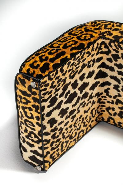Karl Springer Karl Springer Style Large Waterfall Bench in Leopard Velvet Black Leather