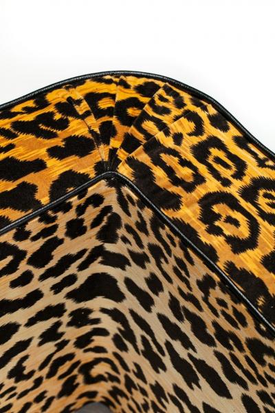 Karl Springer Karl Springer Style Large Waterfall Bench in Leopard Velvet Black Leather