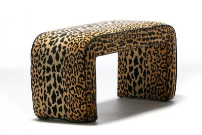 Karl Springer Karl Springer Style Large Waterfall Bench in Leopard Velvet Black Leather