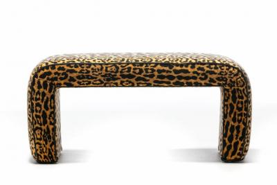 Karl Springer Karl Springer Style Large Waterfall Bench in Leopard Velvet Black Leather