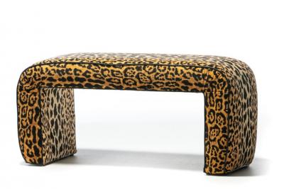 Karl Springer Karl Springer Style Large Waterfall Bench in Leopard Velvet Black Leather