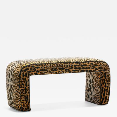 Karl Springer Karl Springer Style Large Waterfall Bench in Leopard Velvet Black Leather