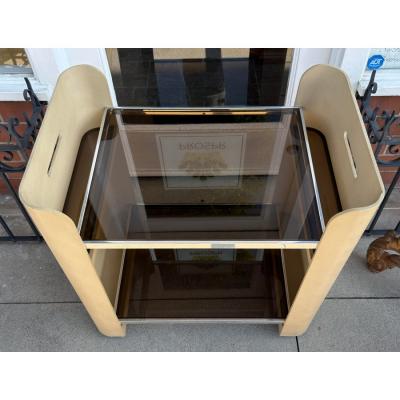 Karl Springer Karl Springer Style Lizard Skin Leather Class Cocktail Bar Cart