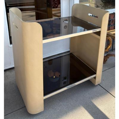 Karl Springer Karl Springer Style Lizard Skin Leather Class Cocktail Bar Cart