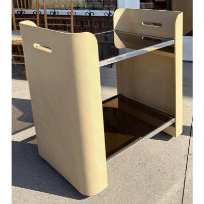 Karl Springer Karl Springer Style Lizard Skin Leather Class Cocktail Bar Cart