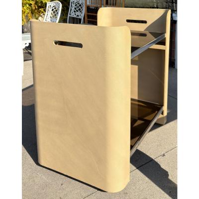 Karl Springer Karl Springer Style Lizard Skin Leather Class Cocktail Bar Cart