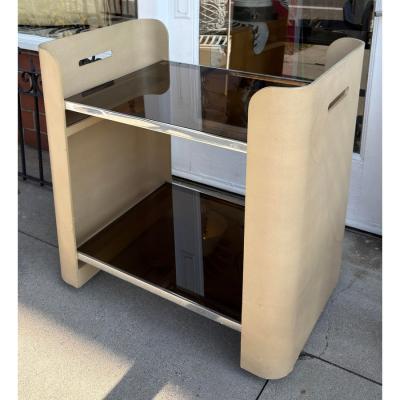 Karl Springer Karl Springer Style Lizard Skin Leather Class Cocktail Bar Cart