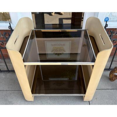 Karl Springer Karl Springer Style Lizard Skin Leather Class Cocktail Bar Cart