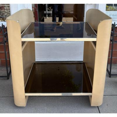 Karl Springer Karl Springer Style Lizard Skin Leather Class Cocktail Bar Cart