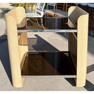 Karl Springer Karl Springer Style Lizard Skin Leather Class Cocktail Bar Cart