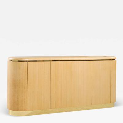 Karl Springer Karl Springer Style Mid Century Grass Cloth and Brass Credenza