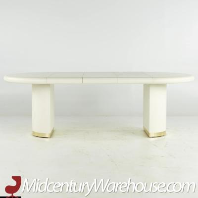 Karl Springer Karl Springer Style Mid Century Grass Cloth and Brass Expanding Dining Table