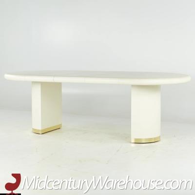 Karl Springer Karl Springer Style Mid Century Grass Cloth and Brass Expanding Dining Table