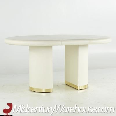 Karl Springer Karl Springer Style Mid Century Grass Cloth and Brass Expanding Dining Table