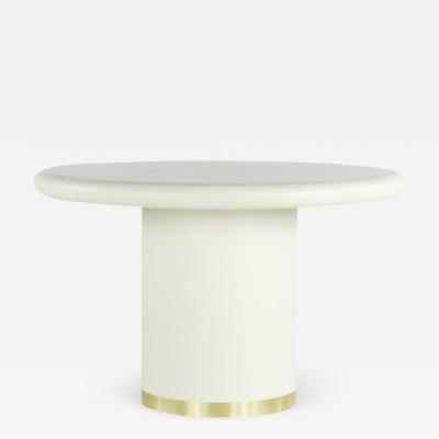 Karl Springer Karl Springer Style Mid Century Grass Cloth and Brass Expanding Dining Table