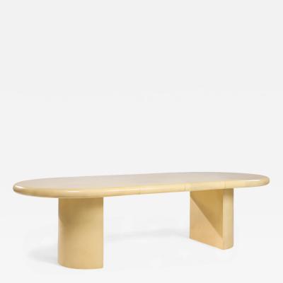 Karl Springer Karl Springer Style Mid Century Lacquered Goat Skin Dining Table with 2 Leaves