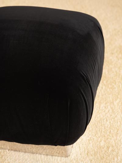 Karl Springer Karl Springer Style Souffl Ottoman in Black Velvet With Chrome Base