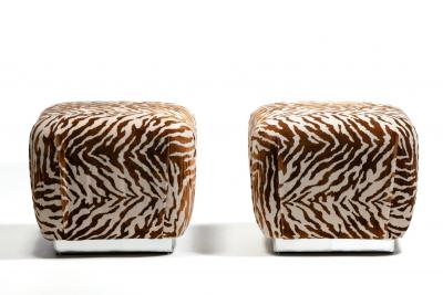 Karl Springer Karl Springer Style Souffl Poufs in New Cognac Ivory Tiger Velvet c 1980s