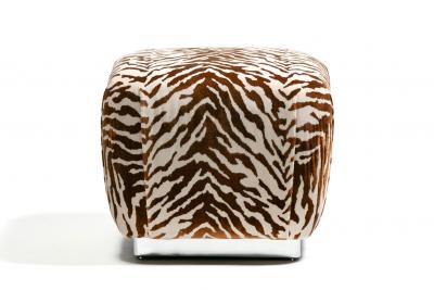 Karl Springer Karl Springer Style Souffl Poufs in New Cognac Ivory Tiger Velvet c 1980s