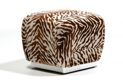 Karl Springer Karl Springer Style Souffl Poufs in New Cognac Ivory Tiger Velvet c 1980s