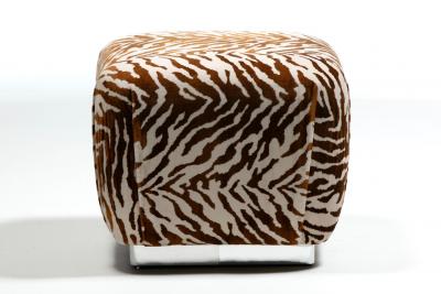 Karl Springer Karl Springer Style Souffl Poufs in New Cognac Ivory Tiger Velvet c 1980s