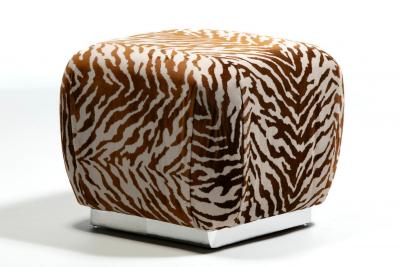 Karl Springer Karl Springer Style Souffl Poufs in New Cognac Ivory Tiger Velvet c 1980s