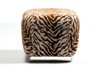Karl Springer Karl Springer Style Souffl Poufs in New Cognac Ivory Tiger Velvet c 1980s