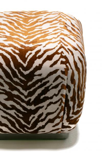 Karl Springer Karl Springer Style Souffl Poufs in New Cognac Ivory Tiger Velvet c 1980s