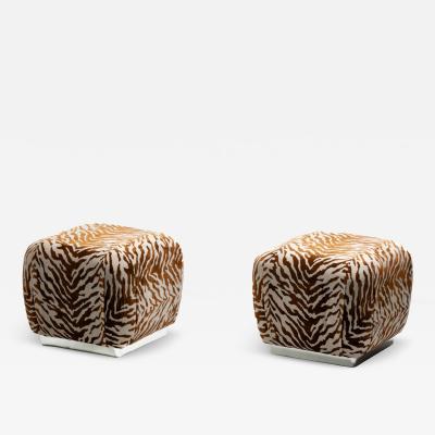 Karl Springer Karl Springer Style Souffl Poufs in New Cognac Ivory Tiger Velvet c 1980s