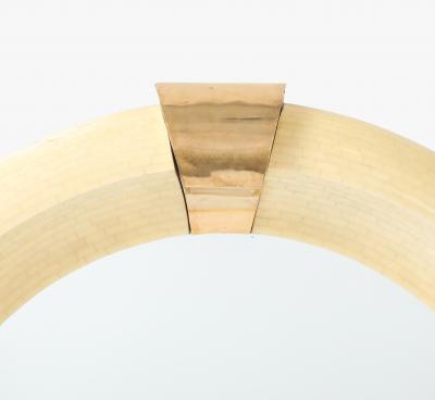 Karl Springer Karl Springer Style Tesselated Bone And Bronze Round Wall Mirror