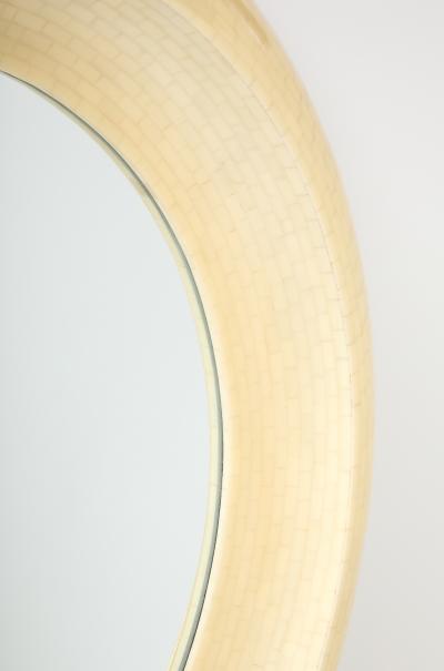 Karl Springer Karl Springer Style Tesselated Bone And Bronze Round Wall Mirror