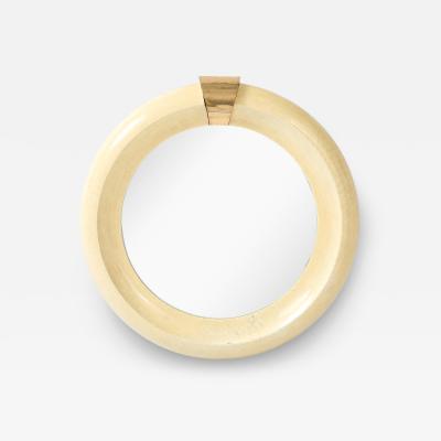 Karl Springer Karl Springer Style Tesselated Bone And Bronze Round Wall Mirror