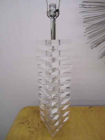 Karl Springer Karl Springer Style Triangular Stacked Lucite Lamps Mid Century Modern