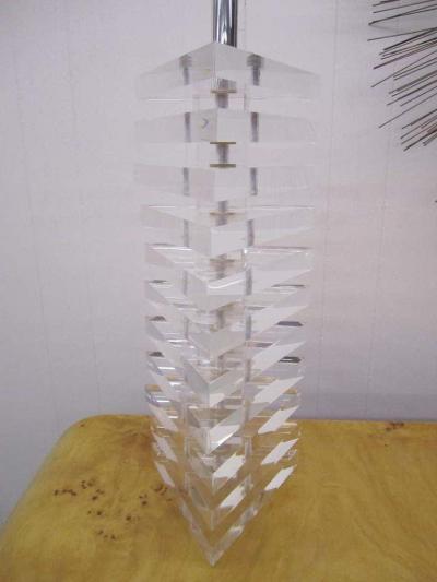 Karl Springer Karl Springer Style Triangular Stacked Lucite Lamps Mid Century Modern