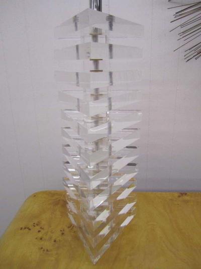Karl Springer Karl Springer Style Triangular Stacked Lucite Lamps Mid Century Modern