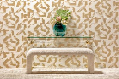 Karl Springer Karl Springer Style Waterfall Bench in Ivory Boucl 