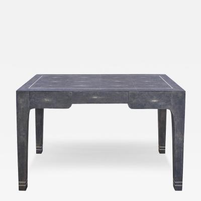 Karl Springer Karl Springer Superb Desk in Blue Shagreen with Bone Inlays 1980s Signed 