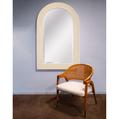 Karl Springer Karl Springer Superb Dome Top Mirror in Ivory Shagreen with Bone Inlays 1980s