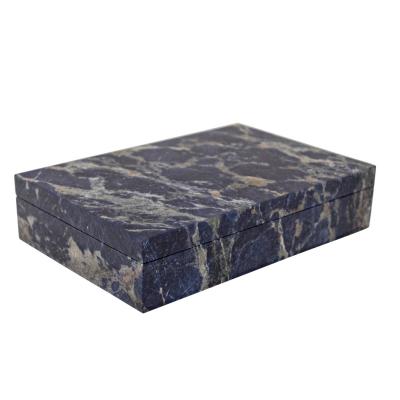 Karl Springer Karl Springer Unique Hinged Box in Polished Sodalite Stone 1980s Signed 