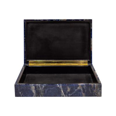 Karl Springer Karl Springer Unique Hinged Box in Polished Sodalite Stone 1980s Signed 