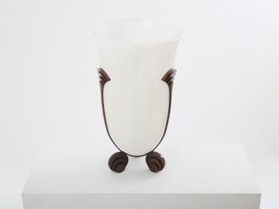 Karl Springer Karl Springer for Seguso large bronze Art Deco frosted glass vase 1980