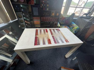 Karl Springer LIZARD BACKGAMMON TABLE WITH BAKELITE PIECES IN THE MANNER OF KARL SPRINGER