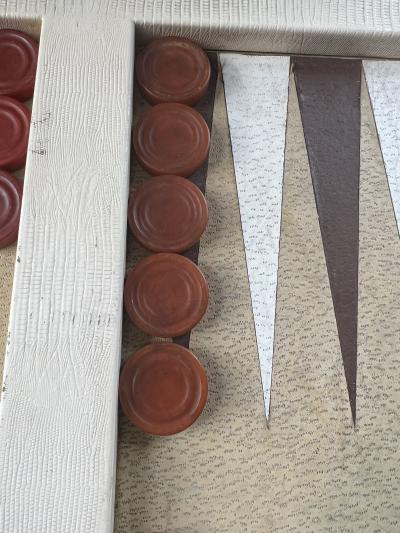 Karl Springer LIZARD BACKGAMMON TABLE WITH BAKELITE PIECES IN THE MANNER OF KARL SPRINGER