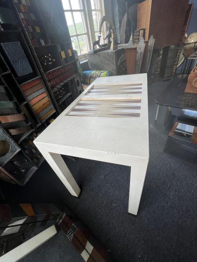 Karl Springer LIZARD BACKGAMMON TABLE WITH BAKELITE PIECES IN THE MANNER OF KARL SPRINGER