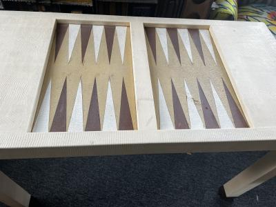 Karl Springer LIZARD BACKGAMMON TABLE WITH BAKELITE PIECES IN THE MANNER OF KARL SPRINGER