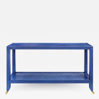 Karl Springer LTD Karl Springer Duchess Console in Blue Lacquered Linen 1990s Signed 