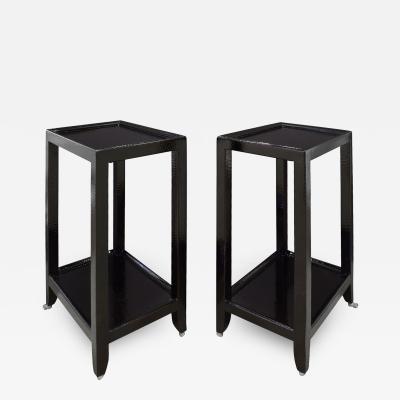 Karl Springer LTD Karl Springer Pair Of Telephone Tables In Lacquered Black Cobra 1990s Signed 