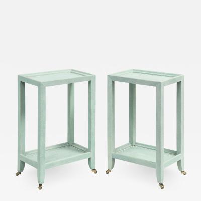 Karl Springer LTD Karl Springer Pair of Telephone Style Tables in Mint Shagreen 2002 Signed 